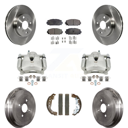 Front Rear Disc Brake Caliper Rotors Drums Ceramic Pads Kit (8Pc) For Toyota Yaris KC8-101320T