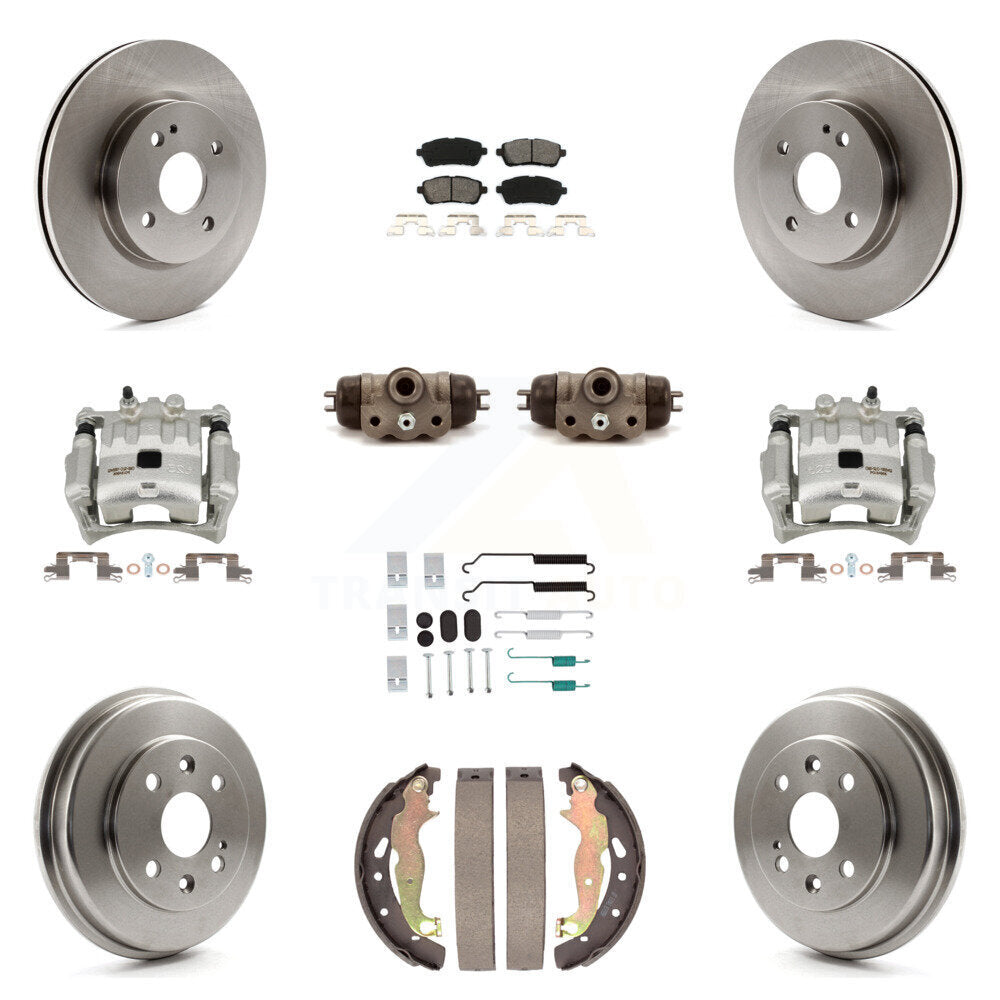 Front Rear Disc Brake Caliper Rotors Drum Semi-Metallic Pad Shoe Cylinder Kit (11Pc) For KC8-101351S