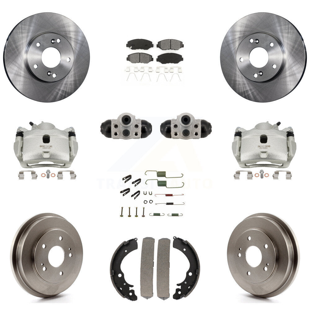 Front Rear Brake Caliper Rotor Drum Semi-Metallic Pad Shoe Cylinder Hardware Kit (11Pc) For KC8-1013