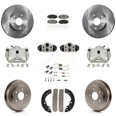 Front Rear Brake Caliper Rotor Drum Semi-Metallic Pad Shoe Cylinder Hardware Kit (11Pc) For KC8-1013