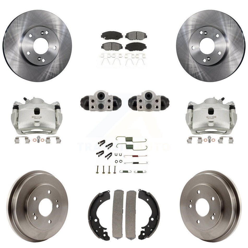 Front Rear Brake Caliper Rotor Drum Semi-Metallic Pad Shoe Cylinder Hardware Kit (11Pc) For KC8-1013