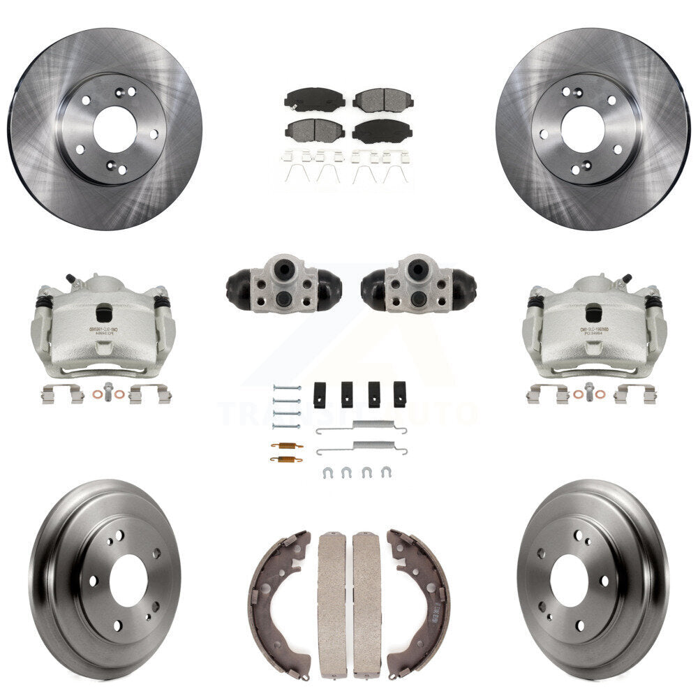Front Rear Brake Caliper Rotor Drum Semi-Metallic Pad Shoe Cylinder Hardware Kit (11Pc) For KC8-1013