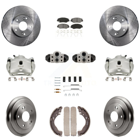 Front Rear Brake Caliper Rotor Drum Semi-Metallic Pad Shoe Cylinder Hardware Kit (11Pc) For KC8-1013