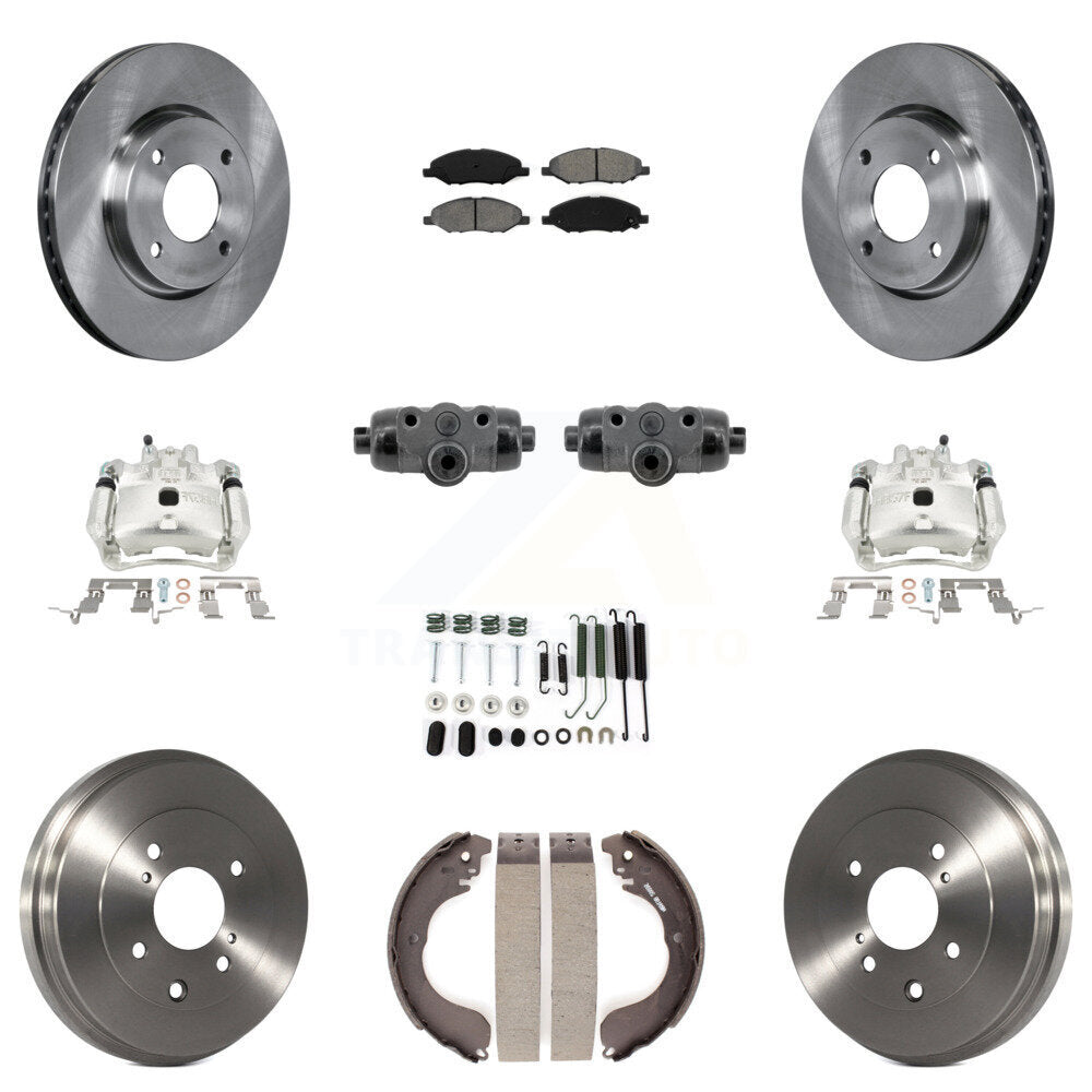 Front Rear Brake Caliper Rotor Drum Semi-Metallic Pad Shoe Cylinder Hardware Kit (11Pc) For KC8-1013