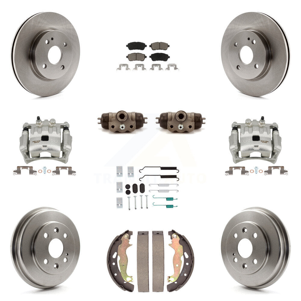 Front Rear Brake Caliper Rotors Drum Ceramic Pad Shoe Cylinder & Hardware Kit (11Pc) For KC8-101359C