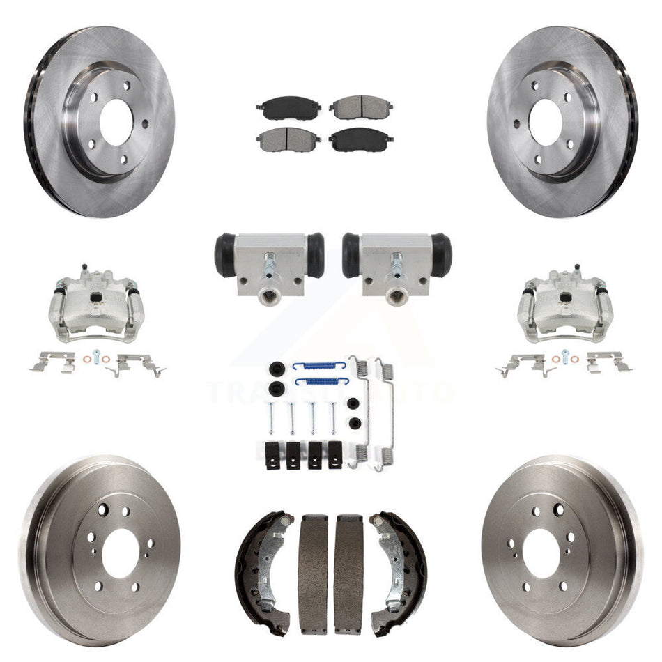 Front Rear Brake Caliper Rotor Drum Semi-Metallic Pad Shoe Cylinder Hardware Kit (11Pc) For KC8-1013
