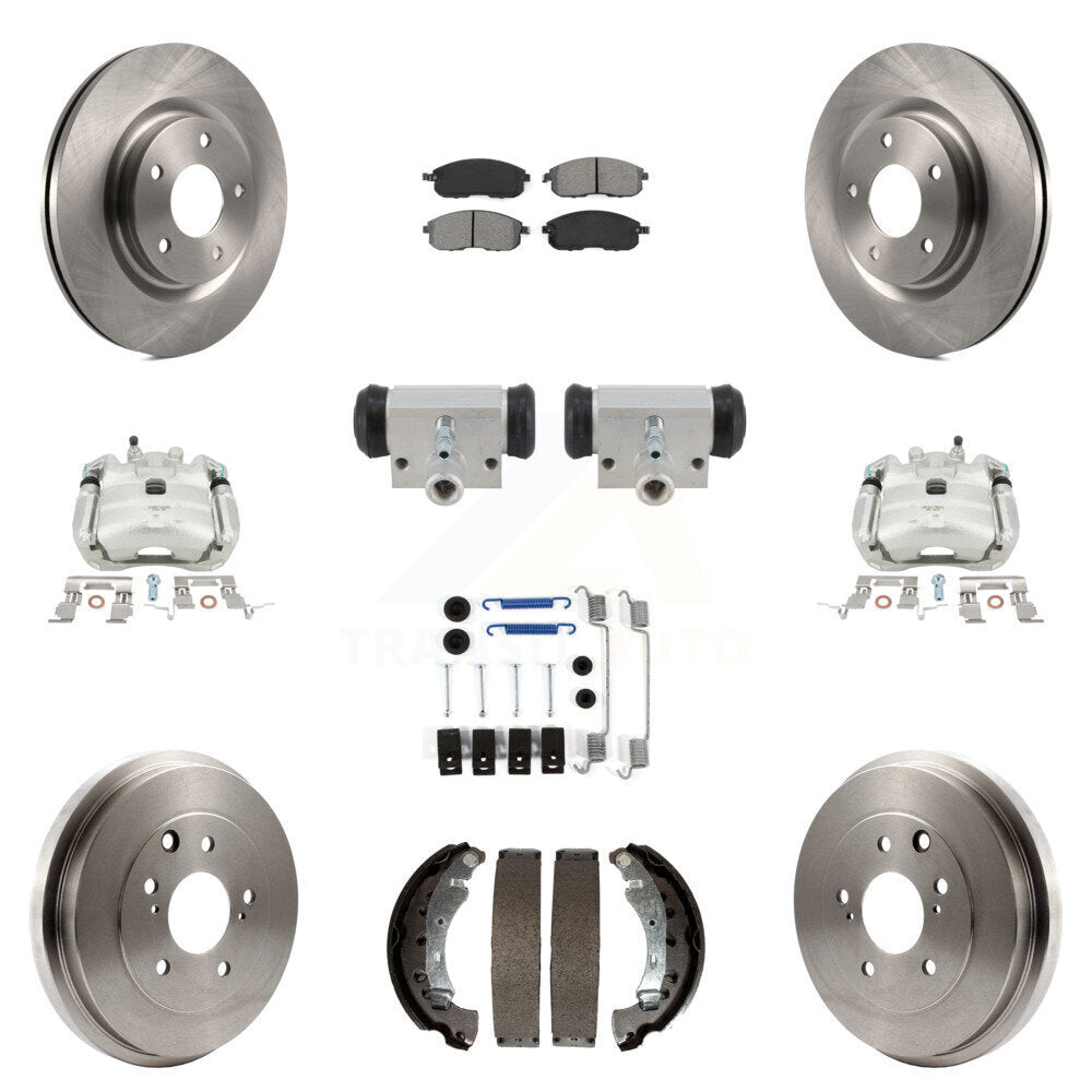 Front Rear Brake Caliper Rotor Drum Semi-Metallic Pad Shoe Cylinder Hardware Kit (11Pc) For KC8-1013