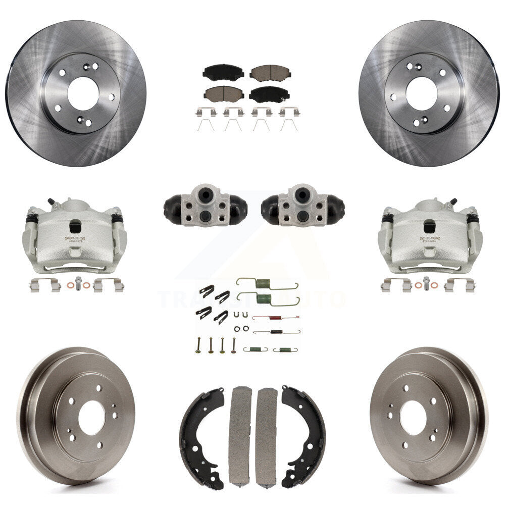 Front Rear Brake Caliper Rotors Drum Ceramic Pad Shoe Cylinder & Hardware Kit (11Pc) For KC8-101364C