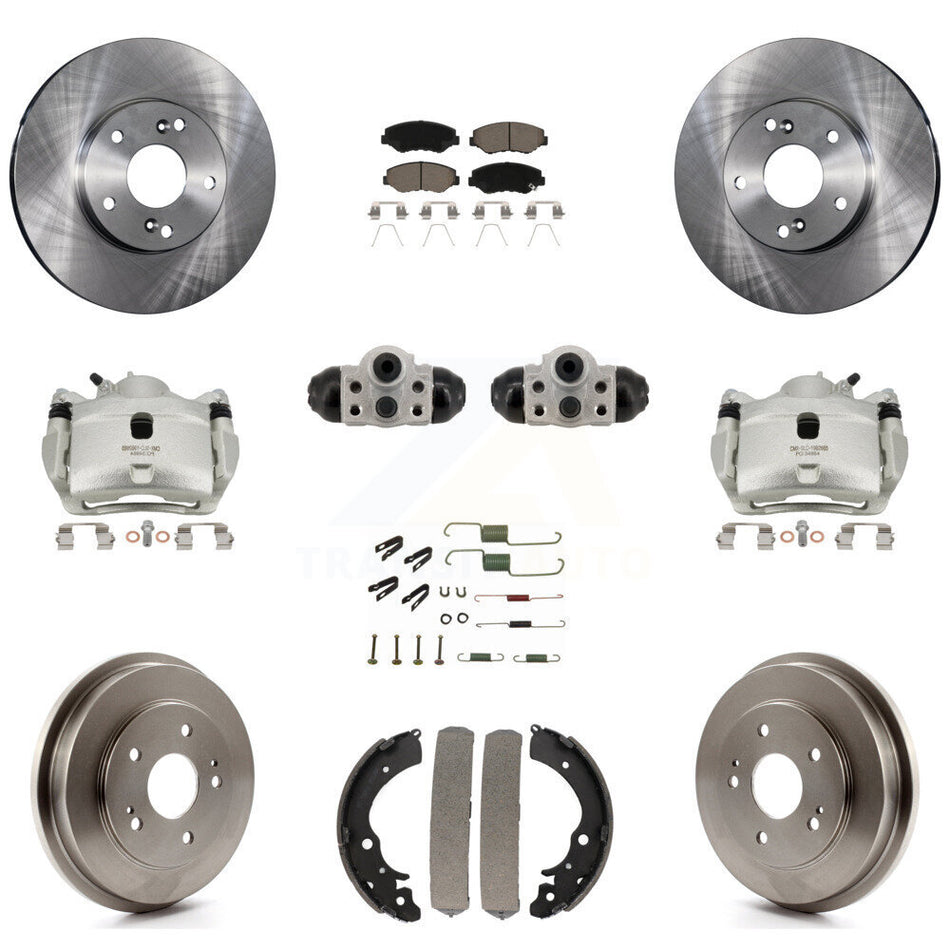 Front Rear Brake Caliper Rotors Drum Ceramic Pad Shoe Cylinder & Hardware Kit (11Pc) For KC8-101364C