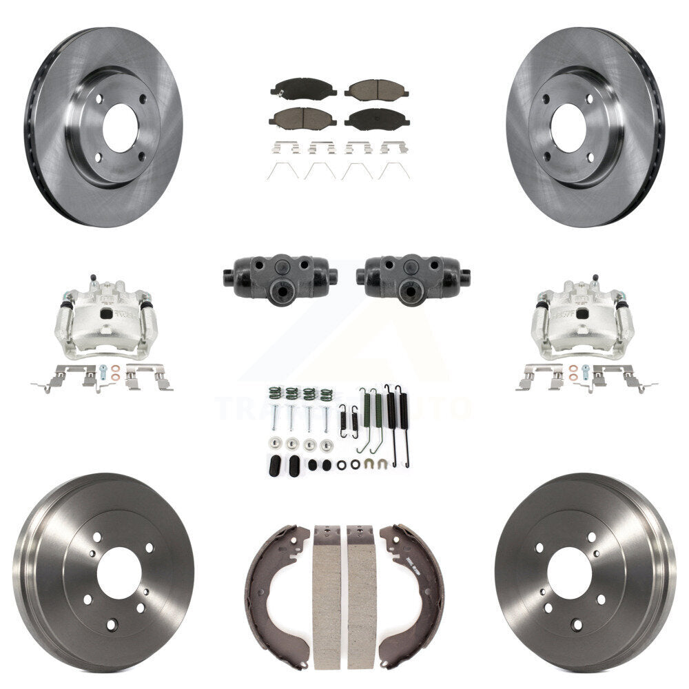 Front Rear Brake Caliper Rotors Drum Ceramic Pad Shoe Cylinder & Hardware Kit (11Pc) For KC8-101366C
