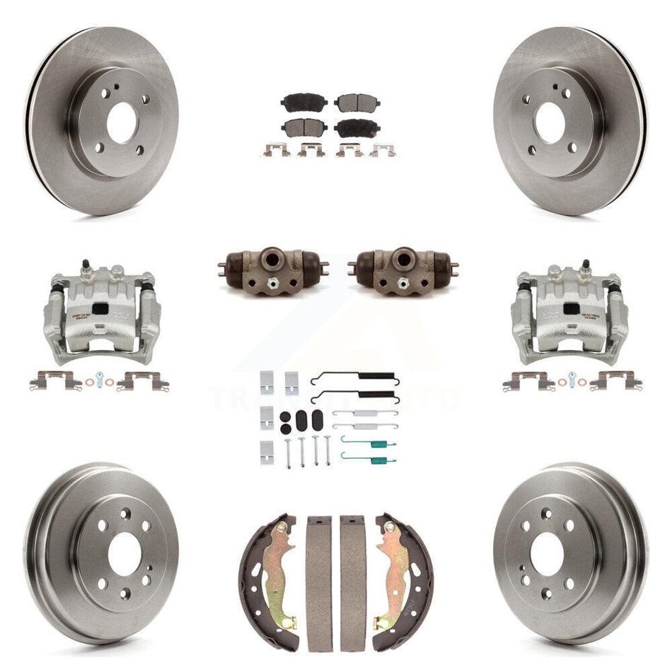 Front Rear Disc Brake Caliper Rotors Drum Semi-Metallic Pad Shoe Cylinder Kit (11Pc) For KC8-101366P