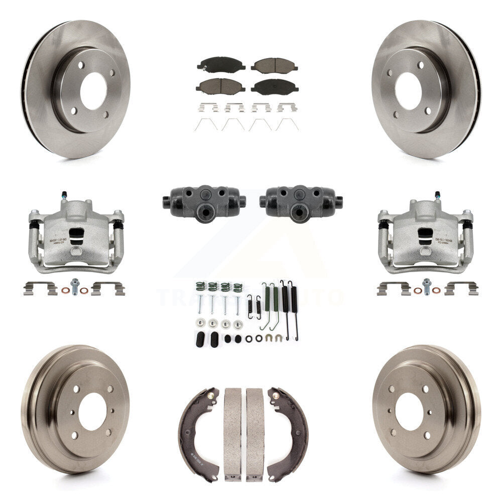Front Rear Brake Caliper Rotors Drum Ceramic Pad Shoe Cylinder & Hardware Kit (11Pc) For KC8-101367C