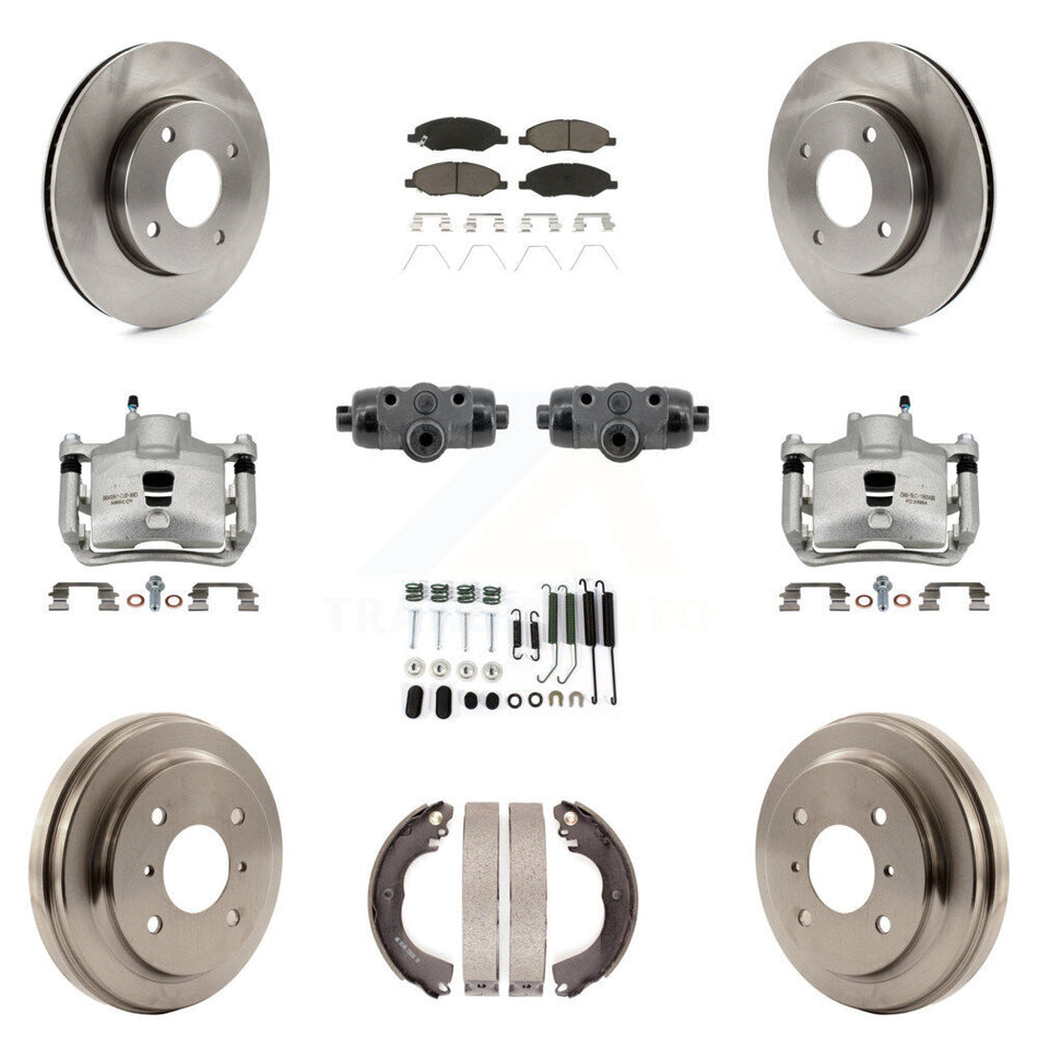 Front Rear Brake Caliper Rotors Drum Ceramic Pad Shoe Cylinder & Hardware Kit (11Pc) For KC8-101367C