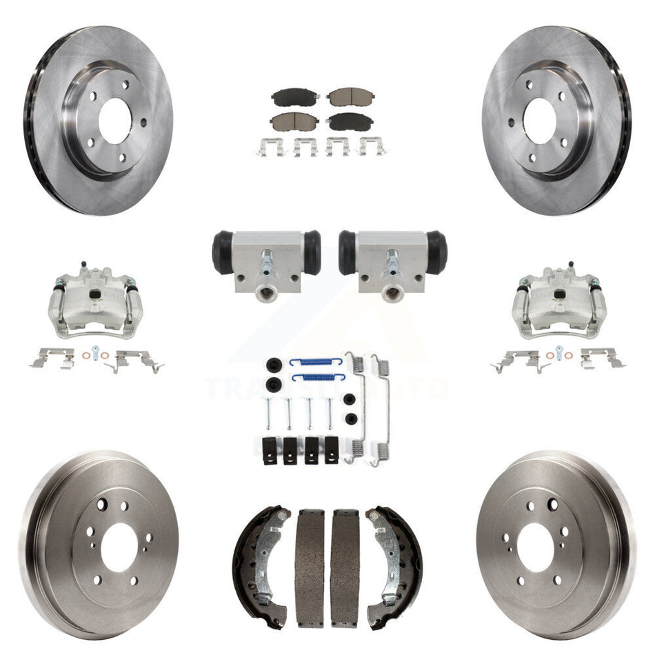 Front Rear Brake Caliper Rotors Drum Ceramic Pad Shoe Cylinder & Hardware Kit (11Pc) For KC8-101368C