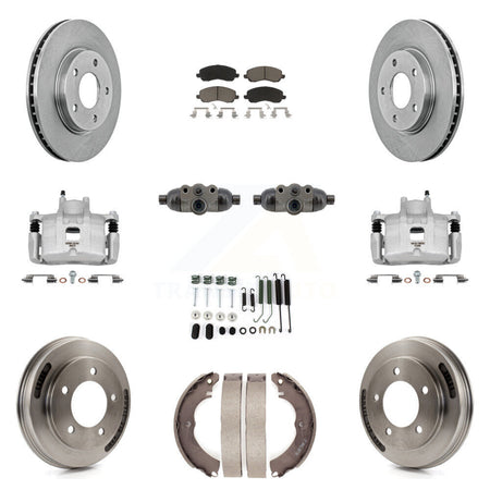 Front Rear Brake Caliper Rotors Drum Ceramic Pad Shoe Cylinder & Hardware Kit (11Pc) For KC8-101370C