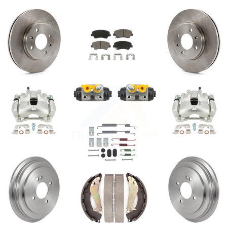 Front Rear Brake Caliper Rotors Drum Ceramic Pad Shoe Cylinder & Hardware Kit (11Pc) For KC8-101371C