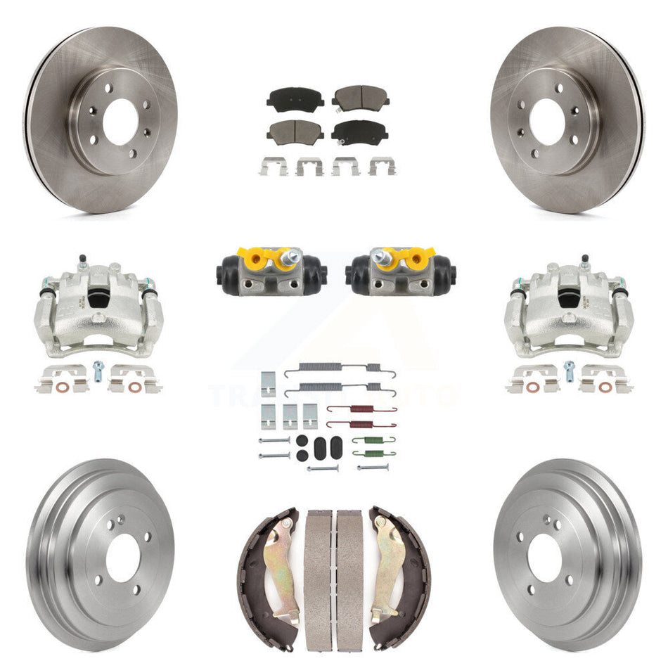 Front Rear Brake Caliper Rotors Drum Ceramic Pad Shoe Cylinder & Hardware Kit (11Pc) For KC8-101371C