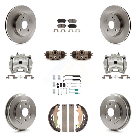 Front Rear Brake Caliper Rotors Drum Ceramic Pad Shoe Cylinder & Hardware Kit (11Pc) For KC8-101374T