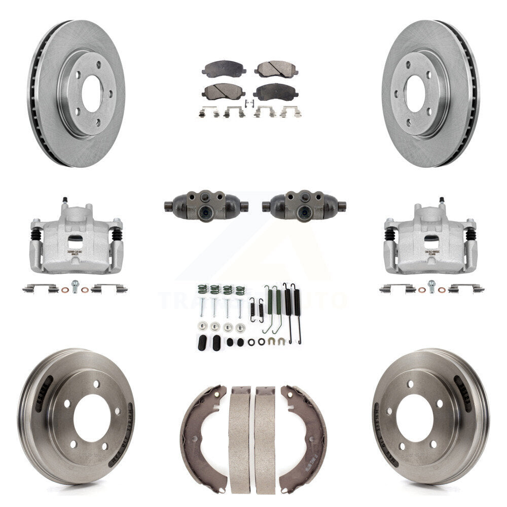 Front Rear Brake Caliper Rotor Drum Semi-Metallic Pad Shoe Cylinder Hardware Kit (11Pc) For KC8-1013