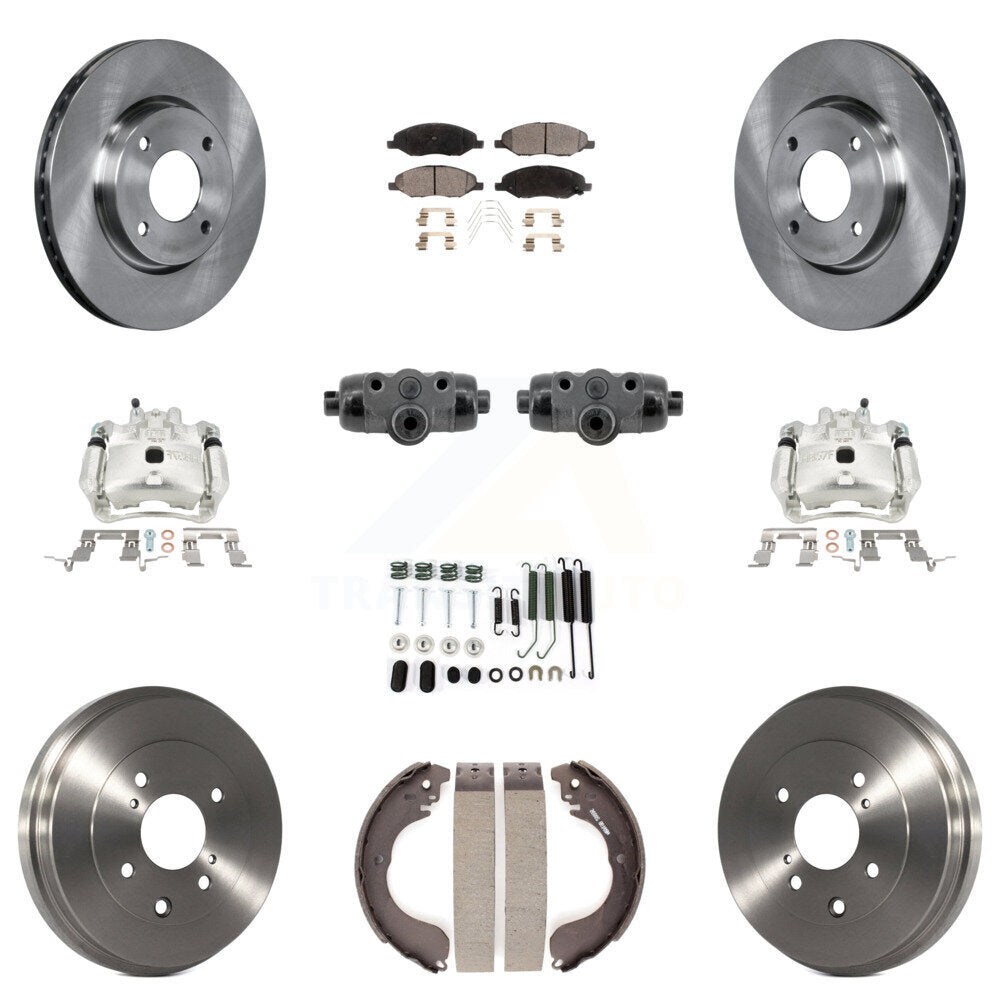 Front Rear Brake Caliper Rotor Drum Semi-Metallic Pad Shoe Cylinder Hardware Kit (11Pc) For KC8-1013