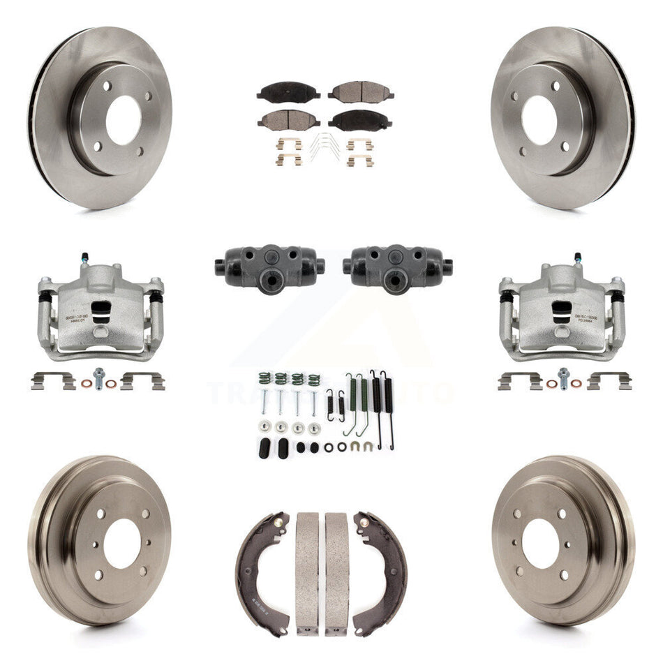 Front Rear Brake Caliper Rotor Drum Semi-Metallic Pad Shoe Cylinder Hardware Kit (11Pc) For KC8-1013