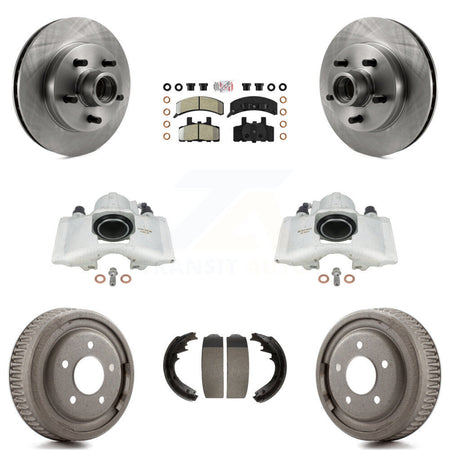 Front Rear Disc Brake Caliper Rotors Drums Semi-Metallic Pads Kit (8Pc) For GMC Yukon Chevrolet C1500 Suburban KC8-101385N by Transit Auto