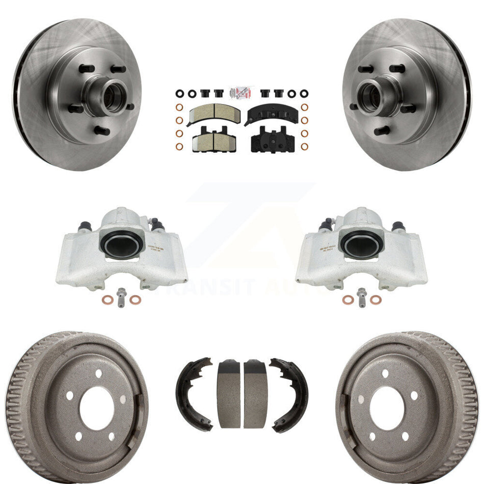 Front Rear Disc Brake Caliper Rotors Drums Semi-Metallic Pads Kit (8Pc) For GMC Yukon Chevrolet C1500 Suburban KC8-101385N