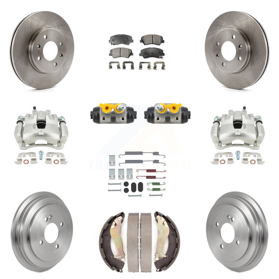Front Rear Brake Caliper Rotor Drum Semi-Metallic Pad Shoe Cylinder Hardware Kit (11Pc) For KC8-1013