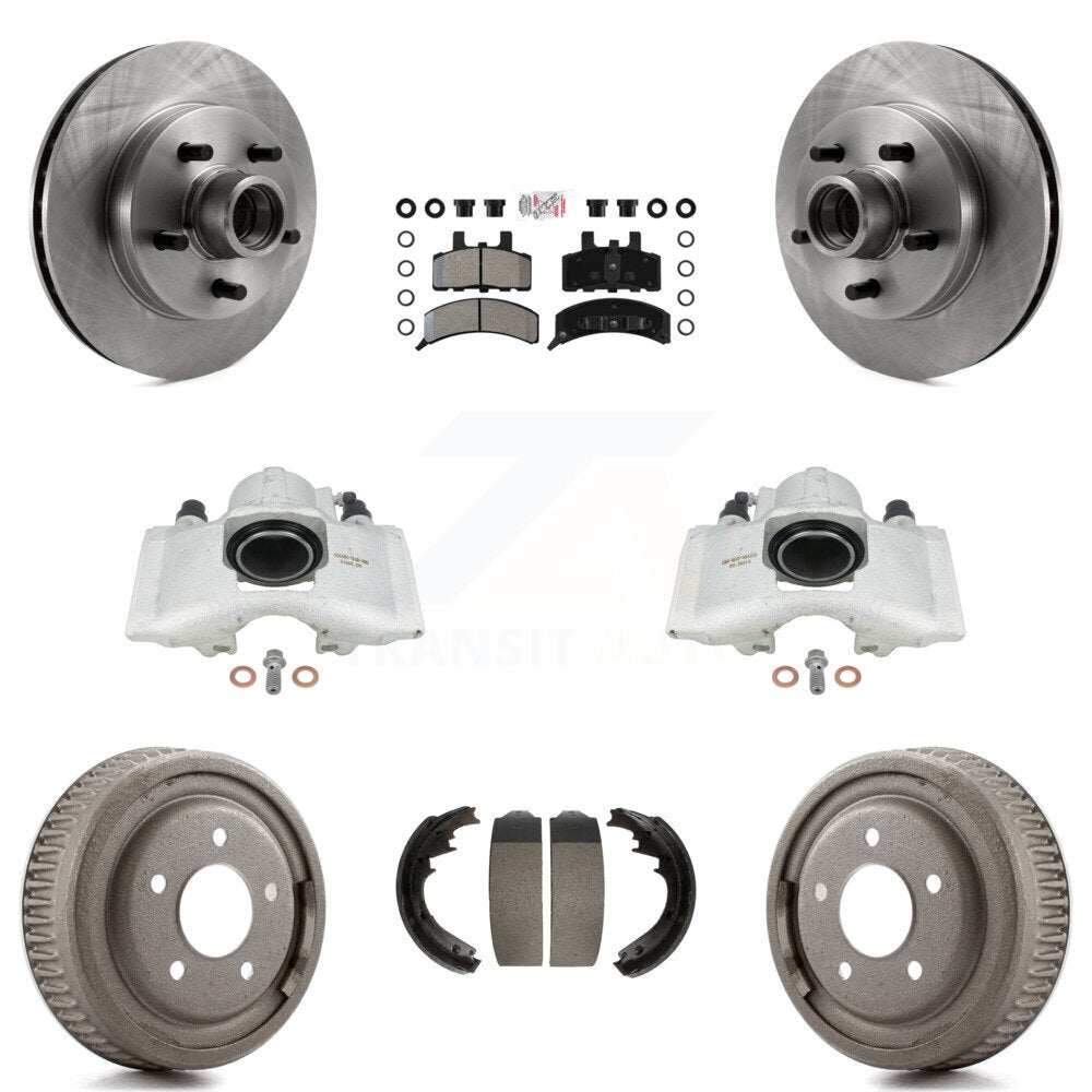 Front Rear Disc Brake Caliper Rotors Drums Semi-Metallic Pads Kit (8Pc) For GMC Yukon Chevrolet C1500 Suburban KC8-101386N by Transit Auto