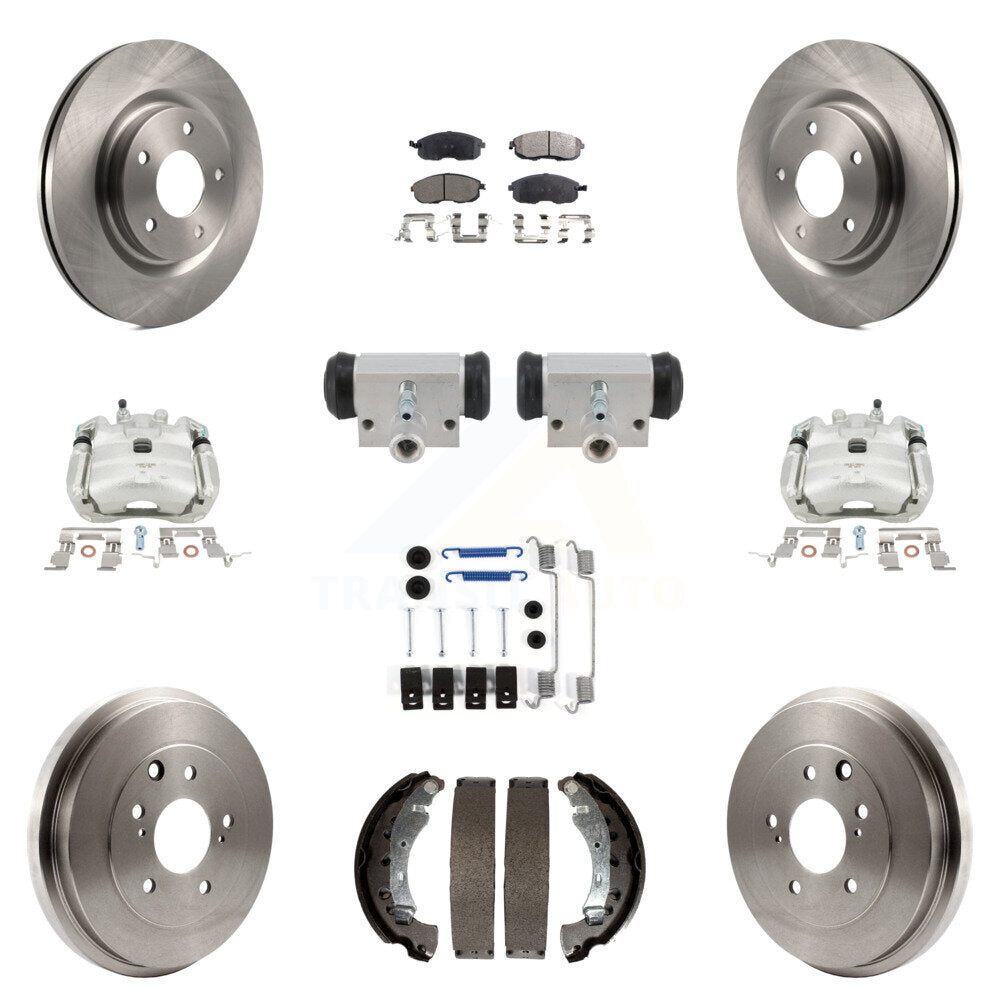 Front Rear Brake Caliper Rotor Drum Semi-Metallic Pad Shoe Cylinder Hardware Kit (11Pc) For KC8-1013