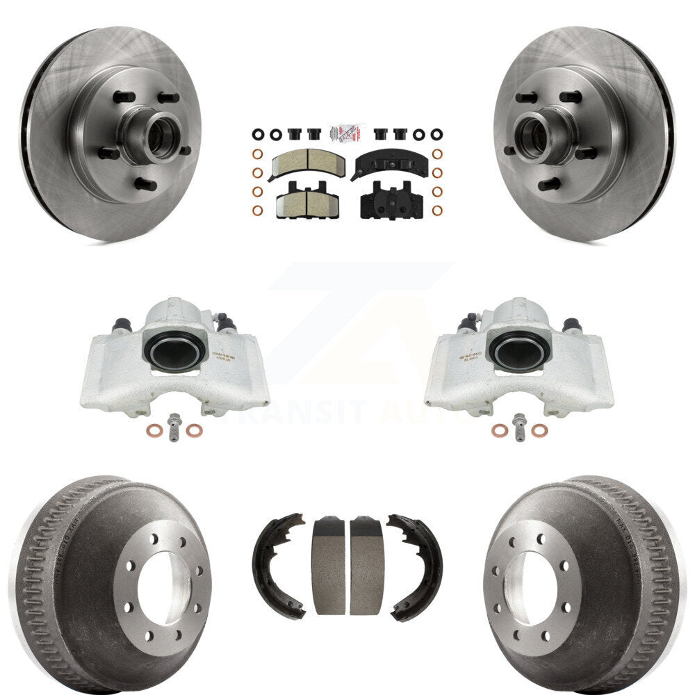 Front Rear Disc Brake Caliper Rotors Drums Semi-Metallic Pads Kit (8Pc) For C1500 Suburban GMC Chevrolet With 13" Diameter Drum GAS engine KC8-101387N by Transit Auto