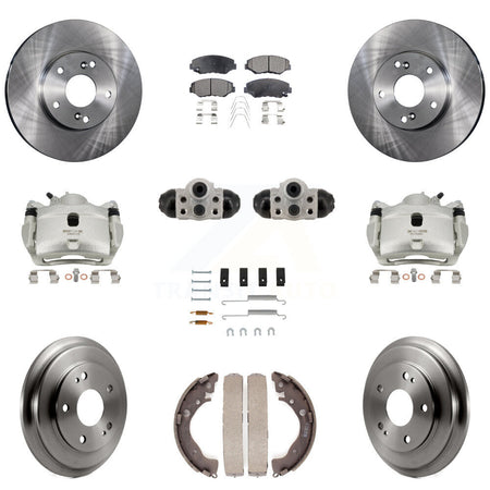 Front Rear Brake Caliper Rotors Drum Ceramic Pad Shoe Cylinder & Hardware Kit (11Pc) For KC8-101387T