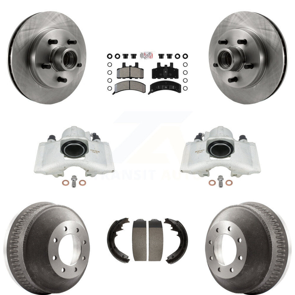 Front Rear Disc Brake Caliper Rotors Drums Semi-Metallic Pads Kit (8Pc) For C1500 Suburban GMC Chevrolet With 13" Diameter Drum GAS engine KC8-101388N