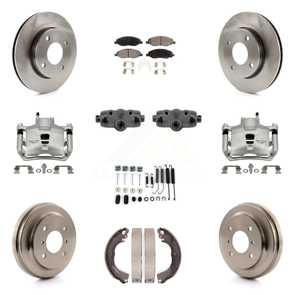 Front Rear Brake Caliper Rotors Drum Ceramic Pad Shoe Cylinder & Hardware Kit (11Pc) For KC8-101389T