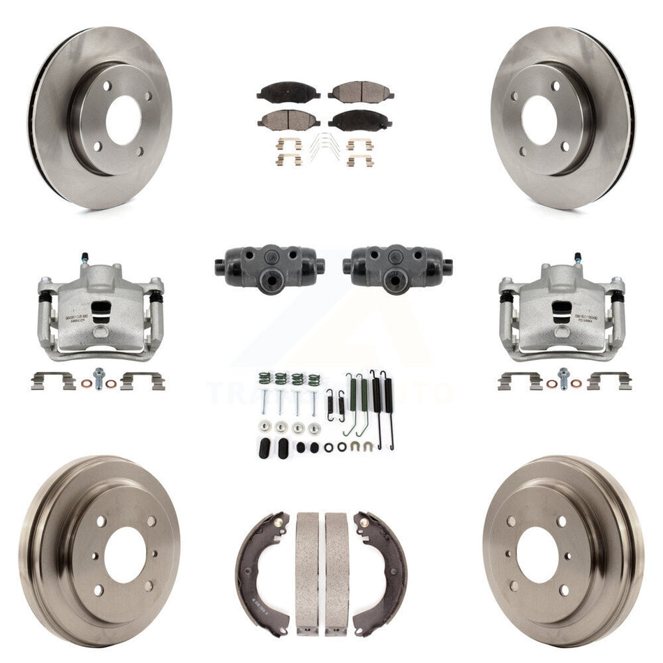 Front Rear Brake Caliper Rotors Drum Ceramic Pad Shoe Cylinder & Hardware Kit (11Pc) For KC8-101389T
