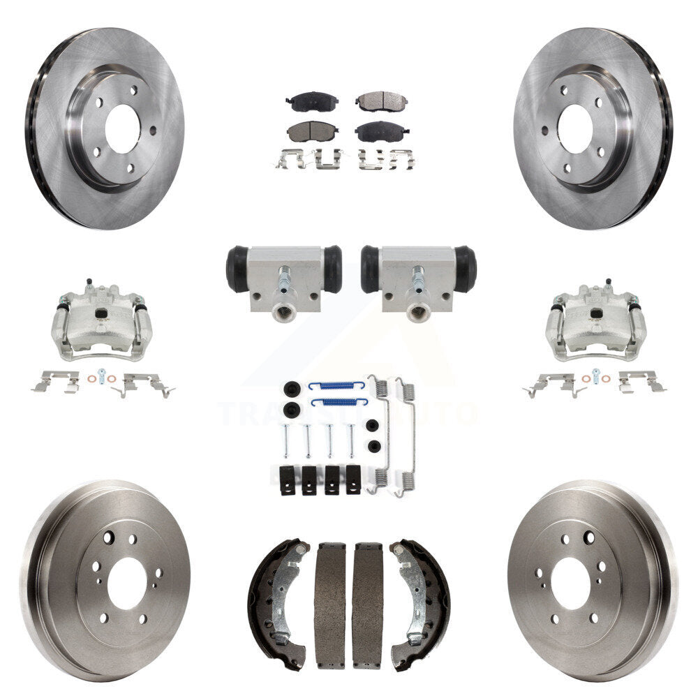 Front Rear Brake Caliper Rotors Drum Ceramic Pad Shoe Cylinder & Hardware Kit (11Pc) For KC8-101390T