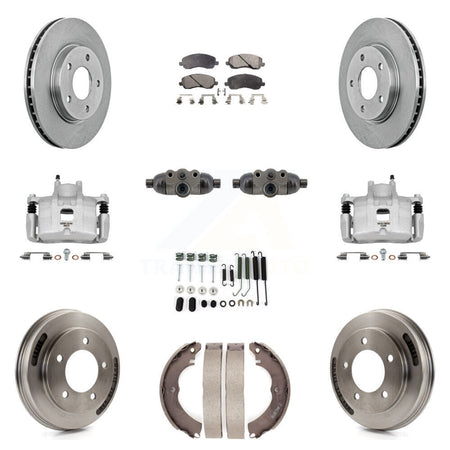 Front Rear Brake Caliper Rotors Drum Ceramic Pad Shoe Cylinder & Hardware Kit (11Pc) For KC8-101392T