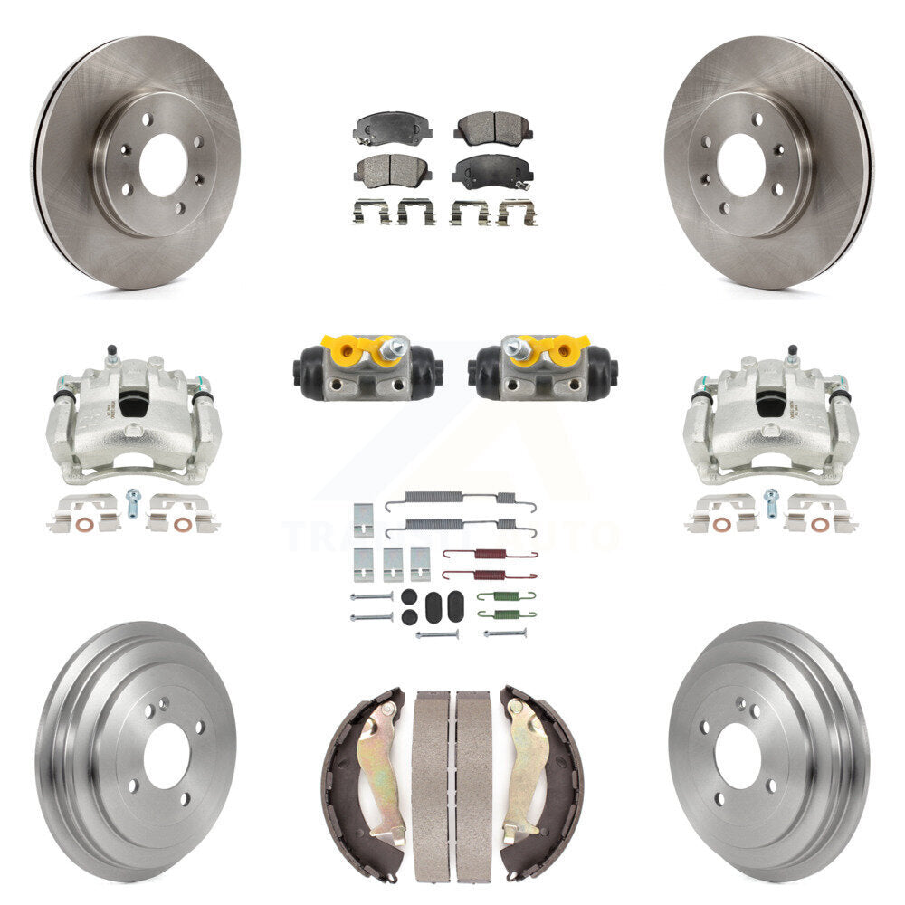 Front Rear Brake Caliper Rotors Drum Ceramic Pad Shoe Cylinder & Hardware Kit (11Pc) For KC8-101393T