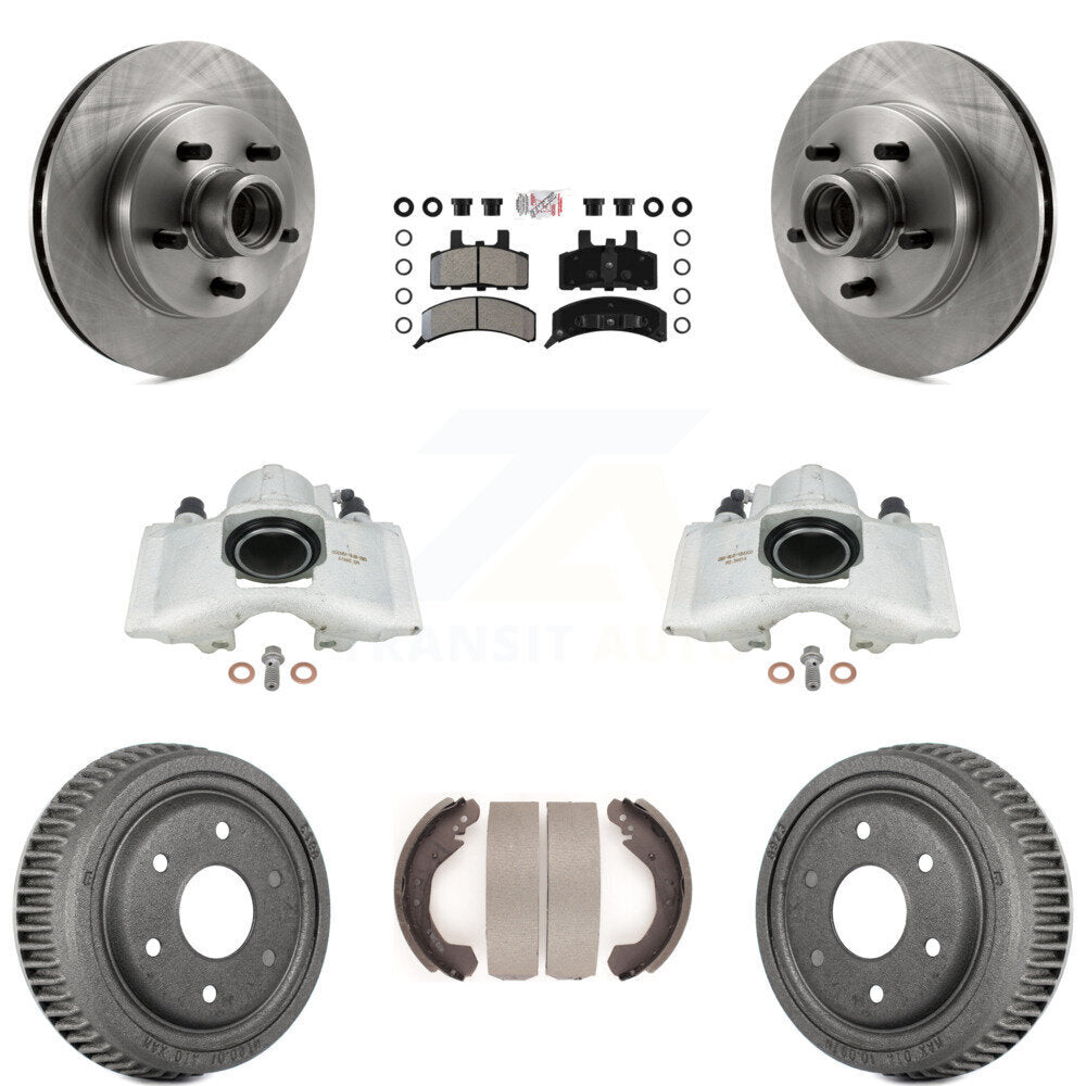 Front Rear Disc Brake Caliper Rotors Drums Semi-Metallic Pads Kit (8Pc) For GMC Yukon With 10" Diameter Drum KC8-101394N by Transit Auto