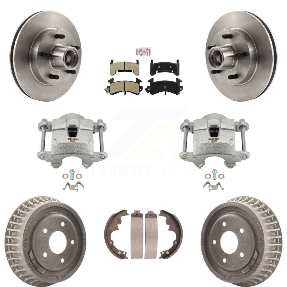 Front Rear Brake Caliper Rotors Drums Semi-Metallic Pads Kit (8Pc) For Chevrolet S10 GMC KC8-101398N