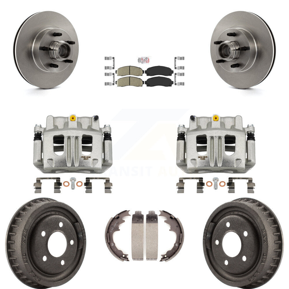 Front Rear Brake Caliper Rotors Drum Ceramic Pad Kit (8Pc) For 2006-2009 Ford Ranger RWD KC8-101401N