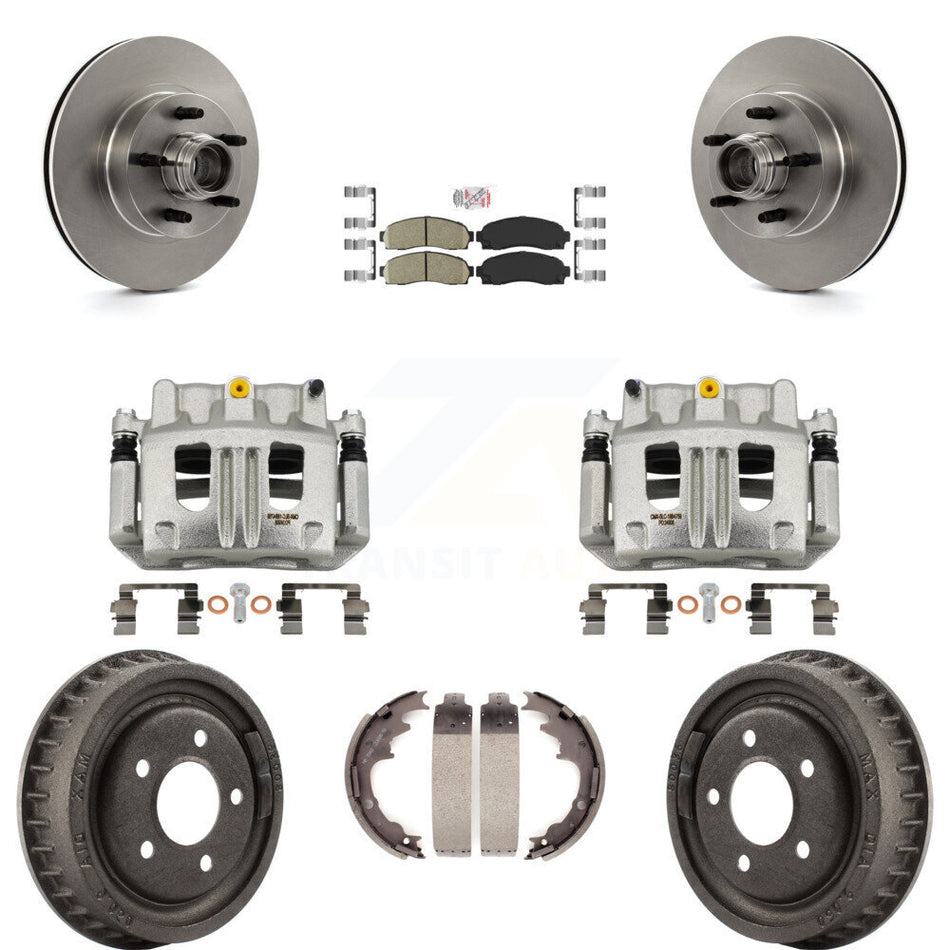 Front Rear Brake Caliper Rotors Drum Ceramic Pad Kit (8Pc) For 2006-2009 Ford Ranger RWD KC8-101401N