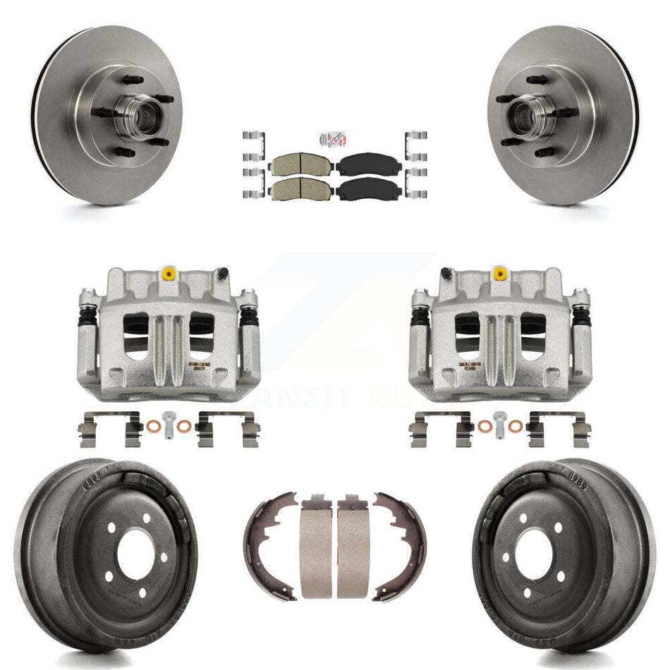 Front Rear Brake Caliper Rotors Drum Ceramic Pad Kit (8Pc) For 2006-2009 Ford Ranger RWD KC8-101403N