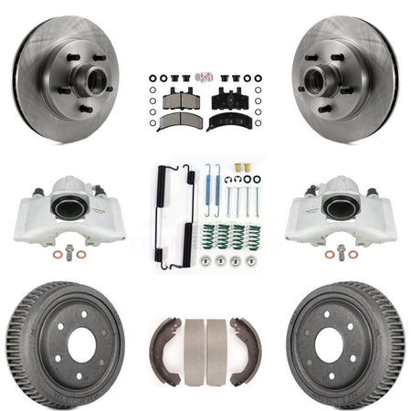 Front Rear Disc Brake Caliper Rotors Drums Semi-Metallic Pads Shoes And Hardware Kit (9Pc) For GMC Yukon With 10" Diameter Drum KC8-101406N by Transit Auto