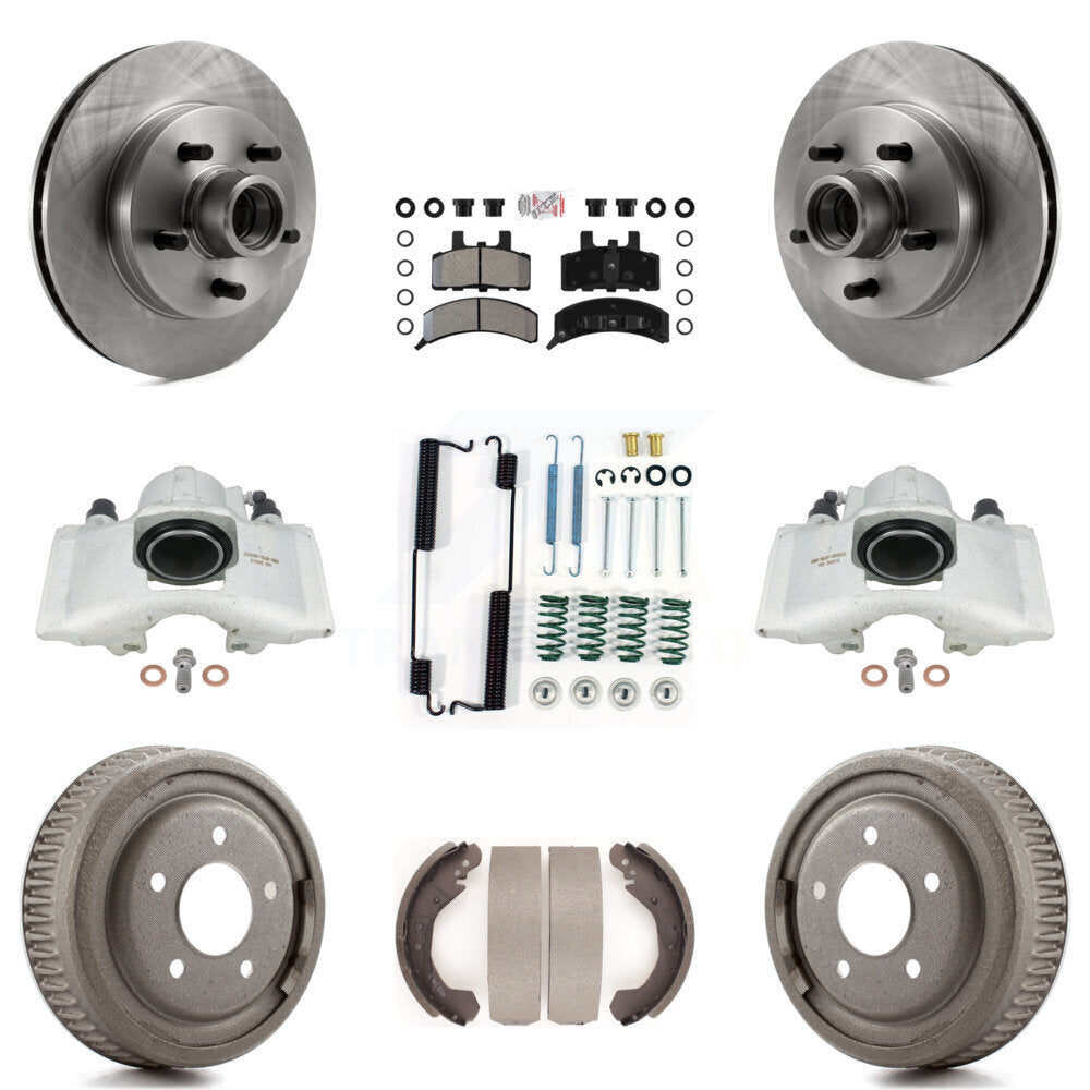 Front Rear Disc Brake Caliper Rotors Drums Semi-Metallic Pads Shoes And Hardware Kit (9Pc) For GMC Yukon With 10" Diameter Drum KC8-101408N by Transit Auto