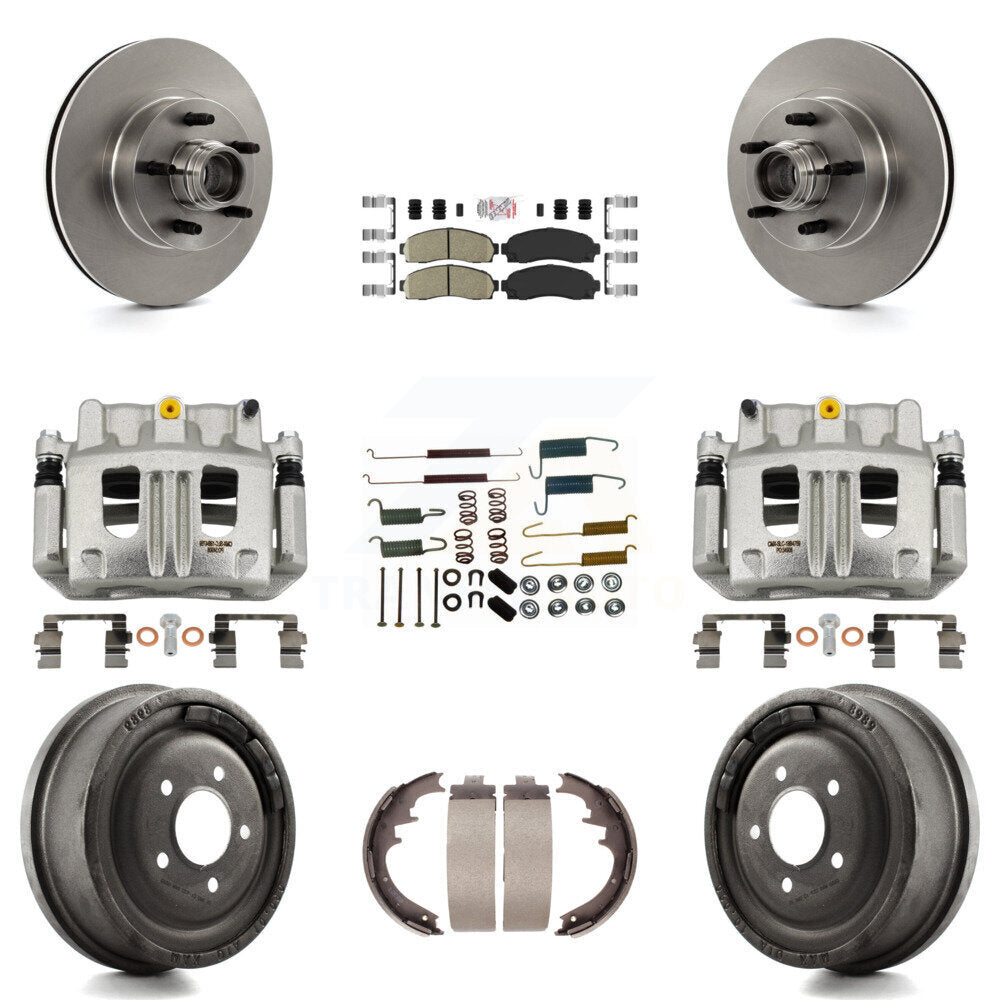 Front Rear Brake Caliper Rotors Drum Ceramic Pad Shoe Hardware Kit (9Pc) For Ford Ranger KC8-101412N
