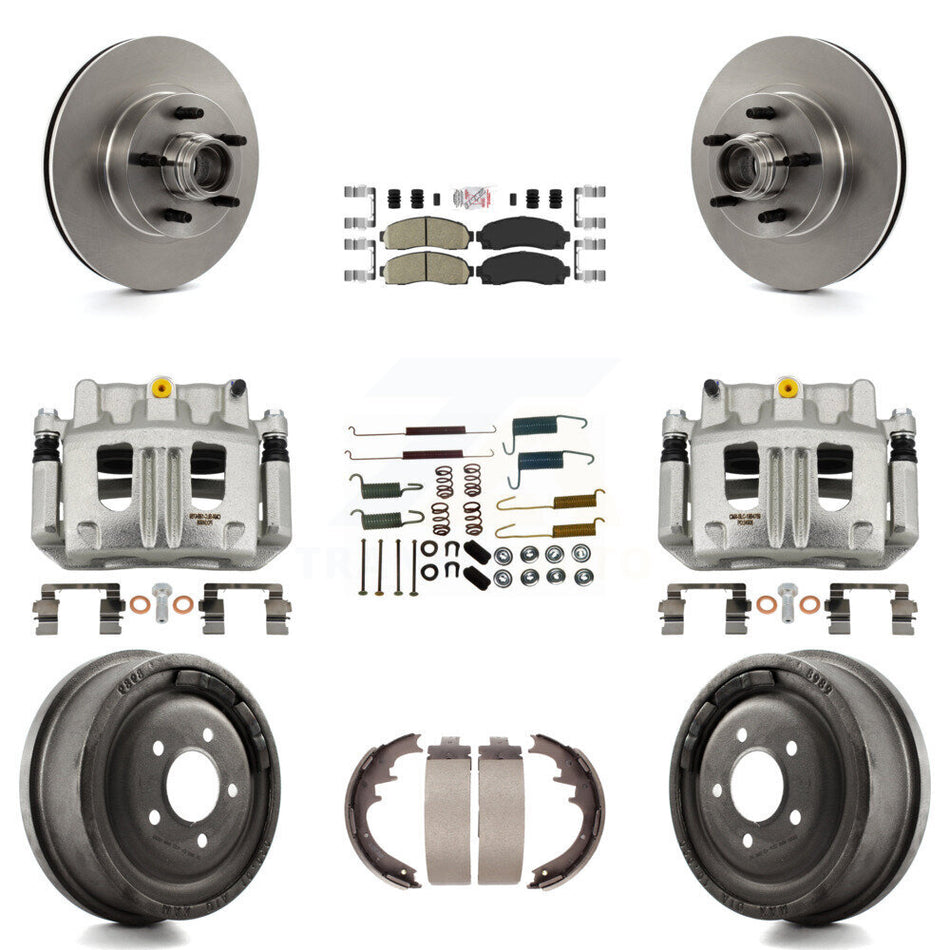 Front Rear Brake Caliper Rotors Drum Ceramic Pad Shoe Hardware Kit (9Pc) For Ford Ranger KC8-101412N
