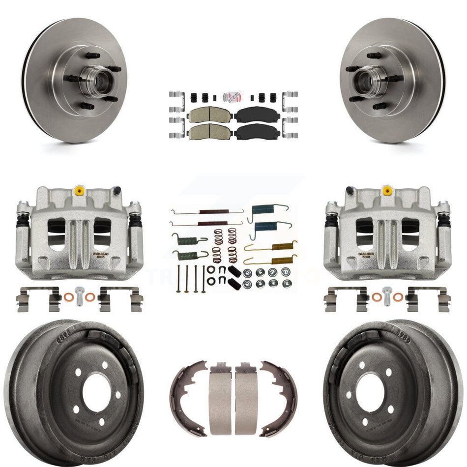 Front Rear Brake Caliper Rotors Drum Ceramic Pad Shoe Hardware Kit (9Pc) For Ford Ranger KC8-101412N