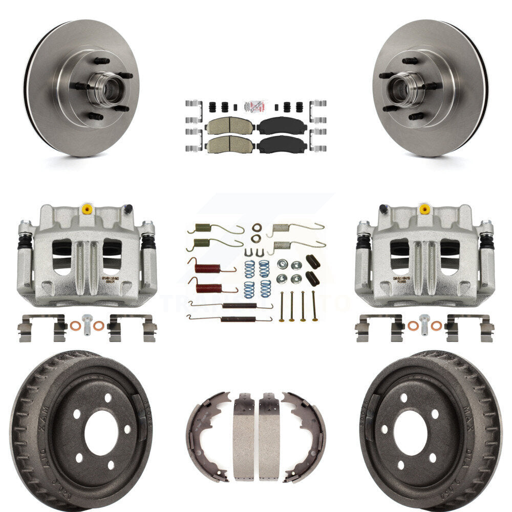 Front Rear Brake Caliper Rotors Drum Ceramic Pad Shoe Hardware Kit (9Pc) For Ford Ranger KC8-101414N