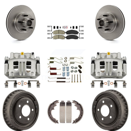 Front Rear Brake Caliper Rotors Drum Ceramic Pad Shoe Hardware Kit (9Pc) For Ford Ranger KC8-101414N